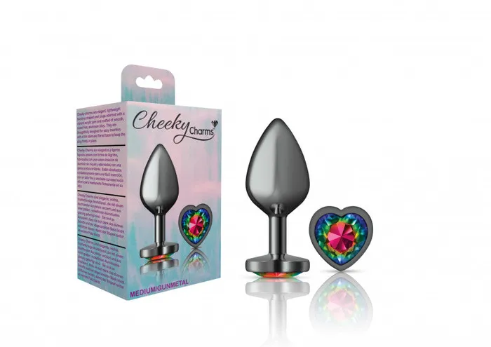 Cheeky Charms - Gunmetal Metal Buttplug - Heart - Rainbow - Medium | Viben Female Sex Toys