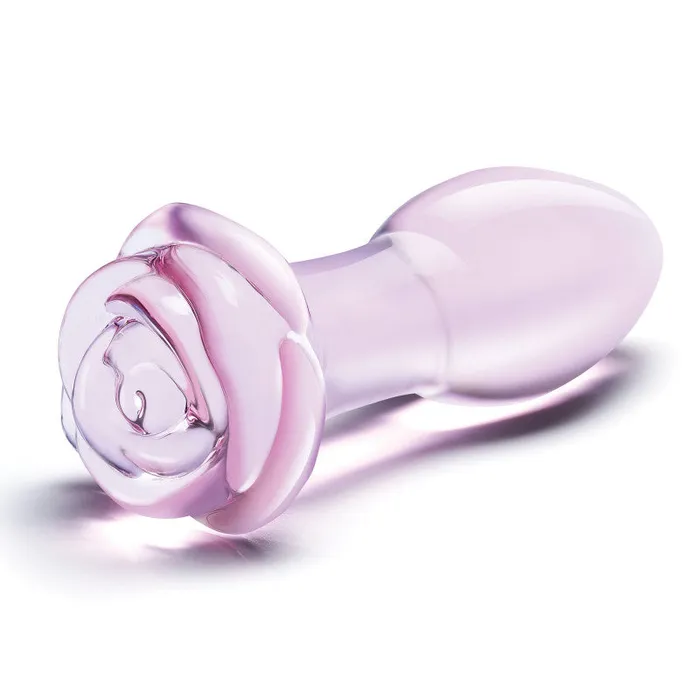 Glas Anal | 5 Inch Rosebud Glass Butt Plug - Pink Glas Anal | 5 Inch Rosebud Glass Butt Plug - Pink