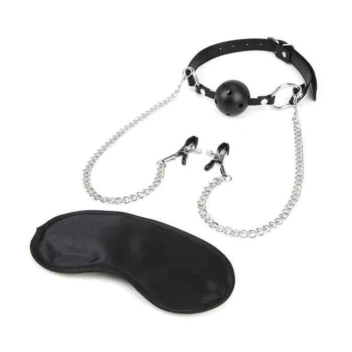Lux Fetish Male Sex Toys Breathable Ball Gag With Nipple Clamp Chain