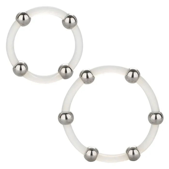 Male Sex Toys CalExotics Steel Beaded Silicone Ring Set