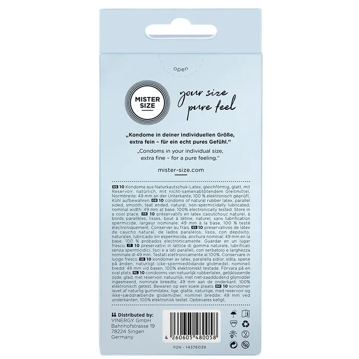 Mister Size Male Sex Toys | Mister Size 49mm Your Size Pure Feel Condoms 10 Pack
