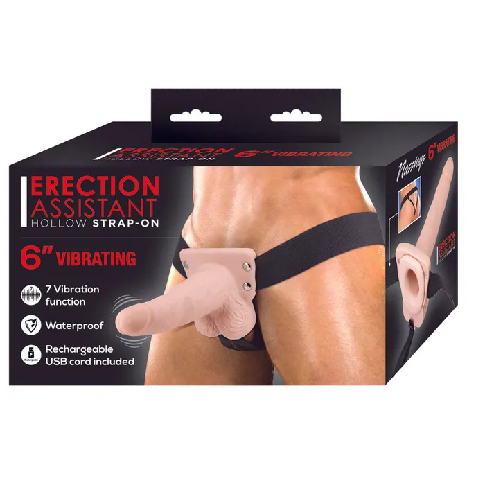 Nasswalk Toys Dildos | Erection Assistant Hollow Vibrating StrapOn 6 inch Flesh Pink