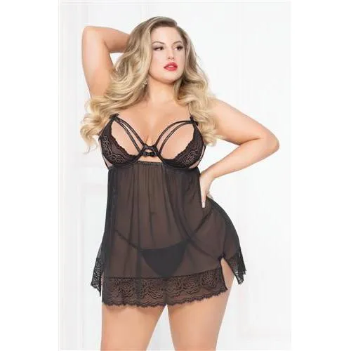 Seven Til Midnight Anal Lace Strappy Mesh Babydoll Black 3x4x
