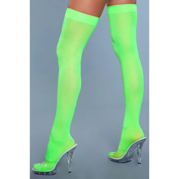 Teddies And Bodies BeWicked Opaque Nylon Thigh Highs Neon Green One Size
