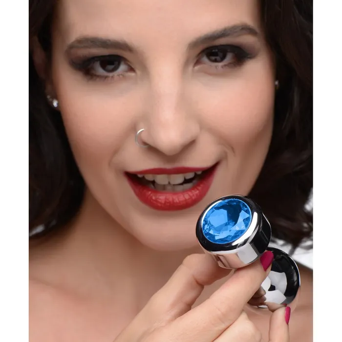 XR Brands Booty Sparks Male Sex Toys Blue Gem Weighted Anal Plug Medium